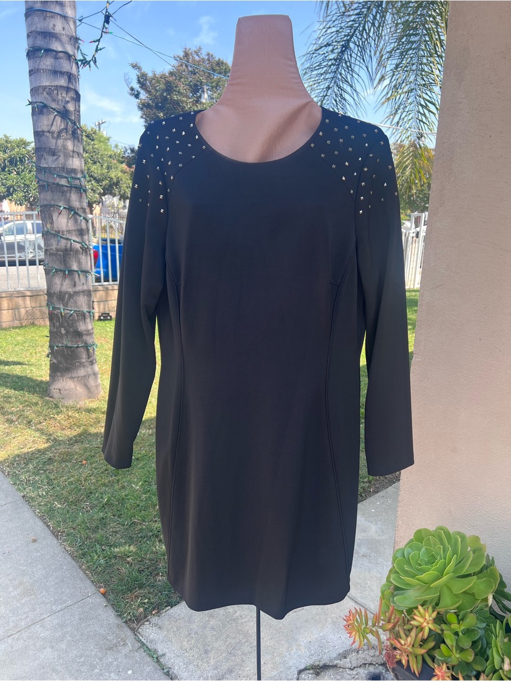 Black Studded Shoulder Mini Dress